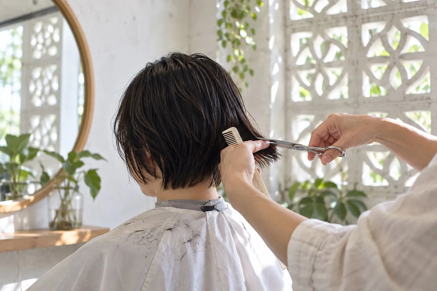 美容室で髪を切る手元（イメージ）